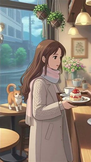 Rain, Cake & Warm Coffee: A Perfect Studio Ghibli Moment ☕🌧️🍓 #ghiblistyle #ai #anime