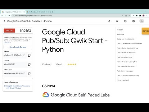 Google Cloud Pub/Sub: Qwik Start - Python || #qwiklabs || #GSP094