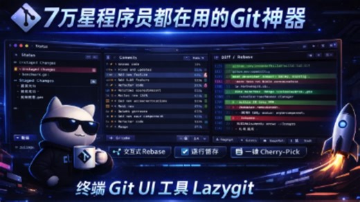 70000  GitHub 用户点赞，开源圈都在用的 Git UI 工具，你还不知道？#lazygit #git #科技下一站 #程序员 #开发工程师