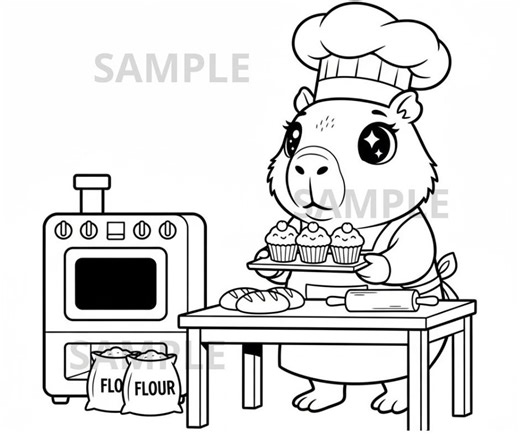 Chef Capybara Coloring Page, Cute Cooking Capybara Coloring Sheet, Bold Line Printable Coloring Page, Digital Download for Kids and Adult - Etsy