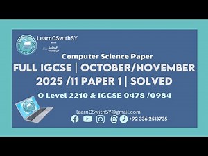 Full IGCSE (0478/0984) | O Level(2210) Computer Science October/November 2025 /11 Paper 1 | Solved