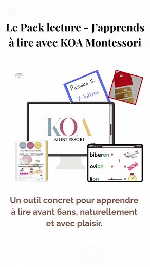 📦 PACK “J’apprends à lire avec KOA Montessori” 🌿 Un outil concret pour accompagner ton enfant dans la lecture, naturellement, avant 6 ans. ✨ De la conscience phonémique à la lecture fluide, un guide clé-en-main inspiré de la pédagogie Montessori. → Imprimez les activités ✂️ ou utilisez-le sur tablette avec Adobe ✏️ (stylo, surligneur, gomme inclus !) 💛 Ce que vous offre ce pack : ✅ Près de 200 pages progressives créées par une formatrice Montessori spécialisée en lecture. ✅ Annexes pratiques