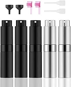 Lil Ray 8ML Perfume Travel Refillable Atomizer Spray Bottle (5pcs) Mini Portable Sprayer for Cologne (3 Matte Black&2 Silver)