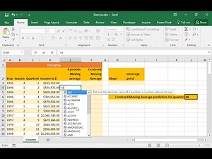 Use the SLOPE and INTERCEPT functions to predict the future earnings of a company (Excel 2016)