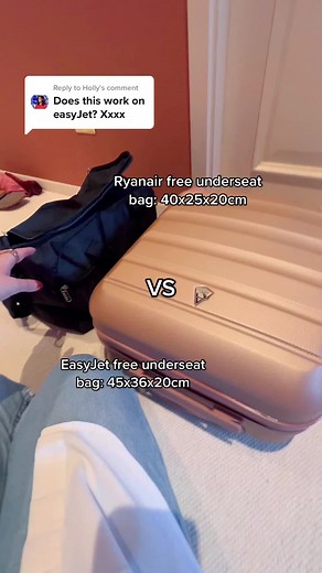 Replying to @Holly here’s the difference between the ryanair and easyjet free underseat bags - you get 14cm more with easyjet so the ryanair bag *definitely* fits ✈️🧳 #amazonfinds #ryanair #underseatbag #ryanairbag #easyjet #personalitembag