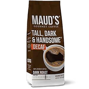 Maud's Decaf Tall Dark & Handsome Decaf Ground Coffee (Decaf Dark Roast Coffee), 11oz - Solar Energy Produced 100% Arabica Dark Roast Decaf Coffee Beans California Roasted