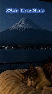 【528Hz/途中広告なし】心が休まる、富士の夜。🌕 満月と眠る猫、自律神経を整える眠りのピアノ