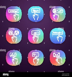 Click buttons icons set. Download, share, play, like and dislike, login, subscribe, new follower, like counter, message. UI/UX user interface. Web or Stock Vector Image & Art - Alamy