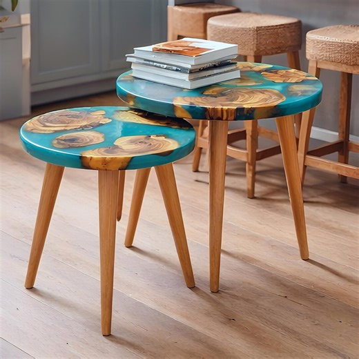Handmade Olive Wood Epoxy Nesting Tables – Turquoise Resin Coffee Table Set - Etsy UK