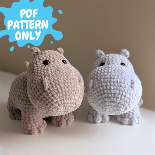 Crochet Hippo Plushie Hippopotamus Pattern PDF - Etsy
