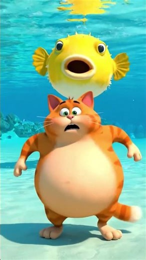 Cat Attacks Pufferfish, Instant Karma 🐡 #cats #shorts #funny #cute #orangecat #viral #trending