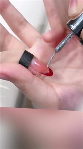 How to create long lasting red French manicures with rhinestones #nailart #nails #youtubeshorts