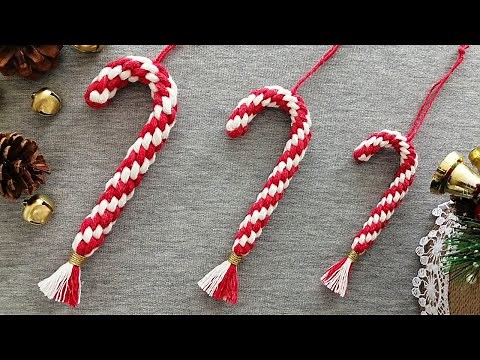 DIY BASTONES de NAVIDAD en MACRAME (paso a paso) | DIY Macrame Candy Cane Christmas Ornaments