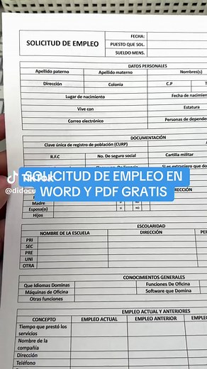 Plantilla de Solicitud de Empleo en Word (EDITABLE) y en PDF Lista para Imprimir (GRATIS) 👌🏻💯
