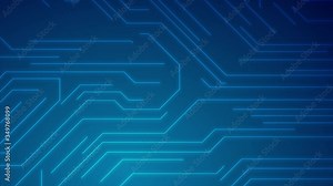 Abstract glowing blue tech circuit board lines futuristic motion background. Seamless looping. Video animation Ultra HD 4K 3840x2160
