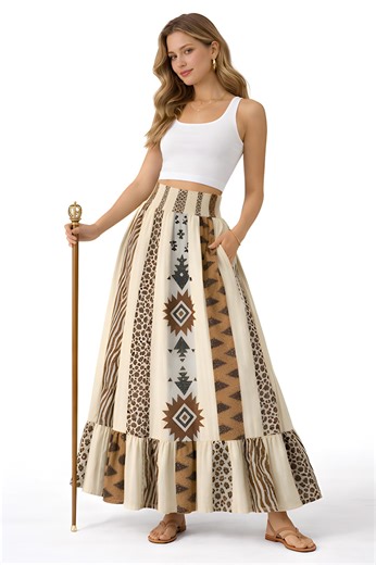 Tribal Aztec Print Maxi Skirt, High Waist Bohemian Cotton - Etsy