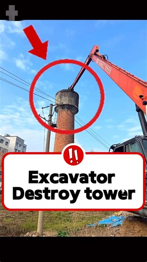 EXTREMELY Satisfying Chimney Demolition 🏗️ | Giant Excavator Destroys Tower in Minutes! #excavator