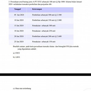 Persediaan awal barang jenis A PT XYZ sebanyak 100 unit @ Rp 10... | Filo