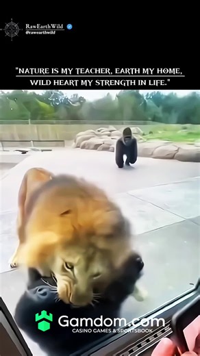 Earthx on Instagram: "This dramatic video of a lion harassing a young gorilla, only for an adult gorilla to arrive and violently drive the lion away, is a profound lesson in nature's rawest emotions and power dynamics. The knowledge base here is primate social behavior, predator-prey interactions, and the immense strength of a protective parent. The scene begins with a classic predatory challenge: the lion, an opportunistic hunter, testing a vulnerable juvenile. This is nature's lesson in surviv