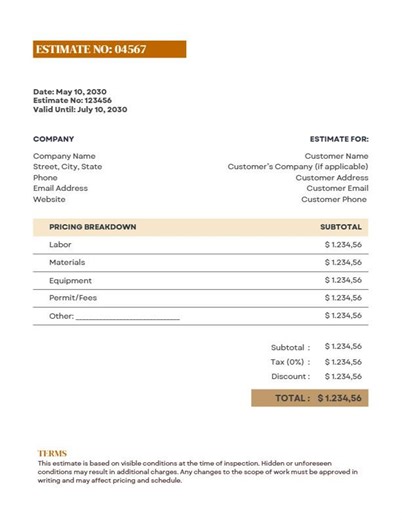 Contractor Estimate / Quote Template | Canva Template   Fillable PDF | Digital Download - Etsy