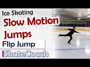Slow motion ice skating jumps: Flip jump 50% 25% 10% speed