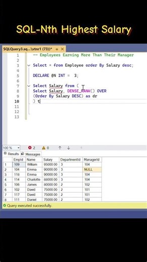 Find Nth Highest Salary in SQL Server. #sql #sqlserver #database #coding #developer #sqlinterview.