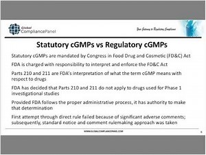 FDA's current thinking on cGMP compliance for Phase I Investigational Drug and Biologic products