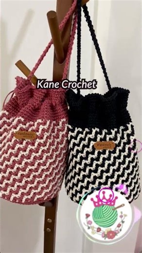 Crochet Bag -Drawstring Bag B201 #crochet #crochetbag