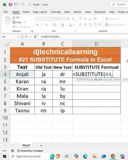 SUBSTITUTE Formula in Excel | Deepak Jhanswa | #excel #substitute