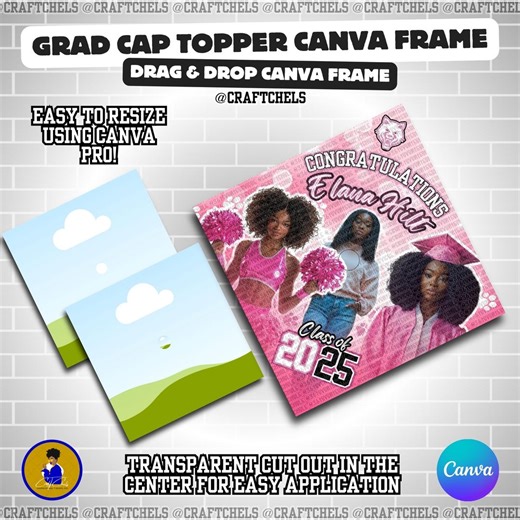 Graduation Cap Topper Canva Frame | Transparent Center Cap Design | 10x10 Grad Cap Topper Template | Editable Canva Frame   Mockup - Etsy