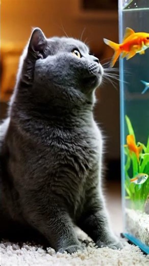 Funny Cat Watching Fish in Aquarium 🐱🐠 #cat #aquarium #funnycats