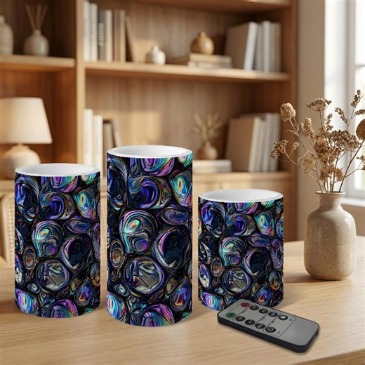 Flameless LED Pillar Candles With Remote, Abalone Art Home Decor Gift - Etsy