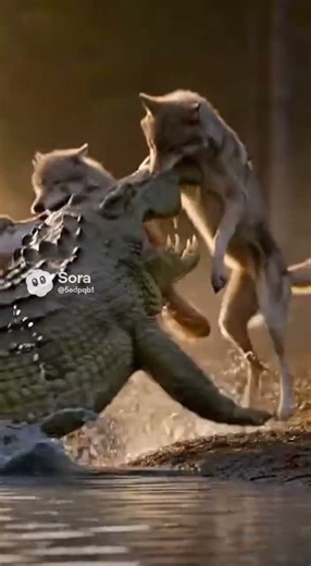 Wolves Fight Crocodile to Save Pack Member