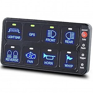 Waterproof Switch Panel, 12/24V 4/6/8 Groups 10/30A+Blue LED Light 8 Gang Car Rocker Switch Panels for Rv Car and Vehicle Truck Control Marine Lamps Washing Machine