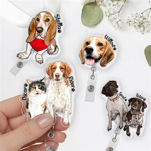 Custom Pet Portrait Badge Reel, Personalized Photo Badge Holder, Nurse Pet Badge Reel, Retractable Badge Holder, ID Badge Buddy - Etsy