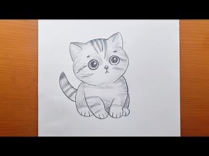 Disegno di un gatto carino, come disegnare un gatto con una matita semplice passo dopo passo