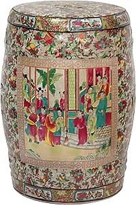 Red Lantern 18" Rose Medallion Porcelain Garden Stool
