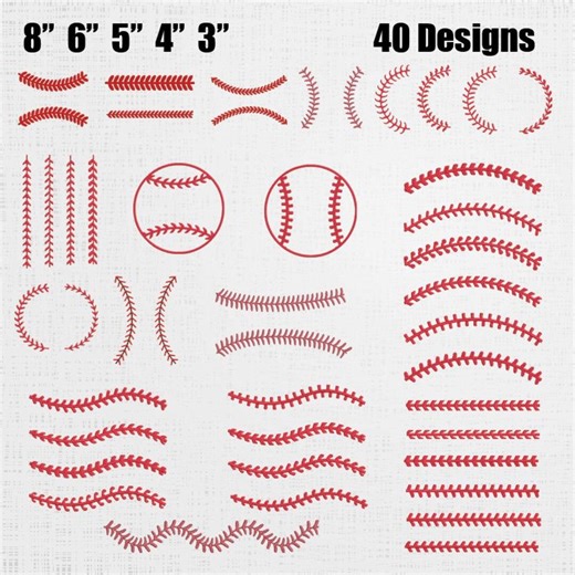 Baseball Stitches Embroidery Set - Baseball Laces Embroidery Pattern - Baseball Red Stitching Machine File - 40 Designs 5 Sizes - Etsy