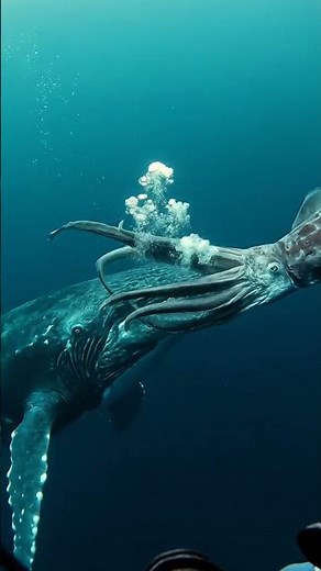 Giant Squid vs Sperm Whale Deep Ocean Battle