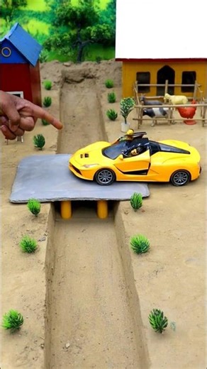 Rc Ferrari car collided with monster Rock crawler, rescued and bridge build #shorts