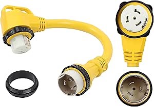 ONETAK SS2-50P to SS2-50R 1.5FT Right Angle 90 Degree 120V/240 50 Amp Male to Twist Lock Receptacle Generator RV Marine Shore Boat Extension Cable Power Cord Adapter