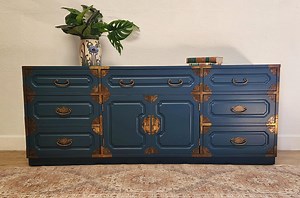 Vintage BLUE Bernhardt Chinoiserie 9 Drawer Campaign Buffet Dresser Media Console-peacock Blue - Etsy