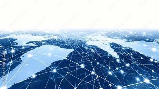 Digital World Map: An illuminated digital world map showcases global connectivity with a network of interconnected points, highlighting the essence of communication and technological advancement.