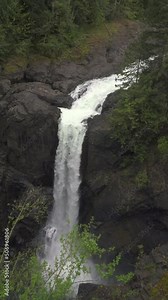 Elk Falls British Columbia Canada vertical video 4K UHD. Vertical video of Elk Falls Provincial Park, Campbell River Vancouver Island. British Columbia, Canada. 4K UHD.
