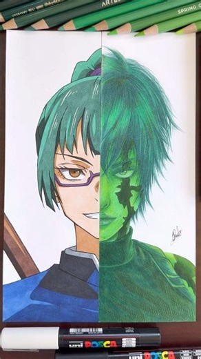 Drawing Maki Zenin 🔥/ Anime VS Realism Pt.2 #jujutsukaisen #maki #realism #drawing #jjk #art