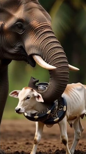Elephant Saves Cow From Python: Unbelievable Jungle Rescue! #shorts