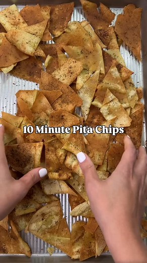 Detailed Recipe ⬇️ Follow for more easy recipes! Warning: This batch of pita chips won’t last more than 15 minutes in the house 🫠 It’s addicting and so good! Ingredients: - Pita Bread - Extra virgin live oil - Salt - Za’atar (optional) Directions: 1. Preheat oven to 375 degrees Fahrenheit. Split the pita in half with kitchen shears or with a knife so that you have two single rounds of pita. 2. Drizzle each side with olive oil, salt, and za’atar (if using). Massage with your hands or spread it o