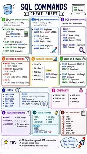 🚀 Master SQL Commands with this Ultimate Cheat Sheet! 💻