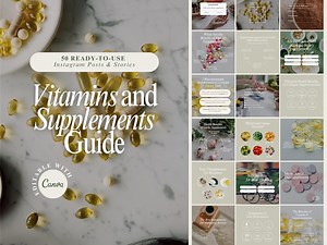 Vitamins and Supplements Guide | 50 Editable Instagram Templates | Canva Posts, Stories & Carousels - Etsy