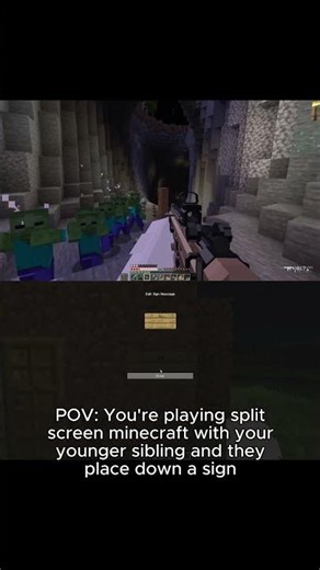 split screen minecraft with the younger sibling